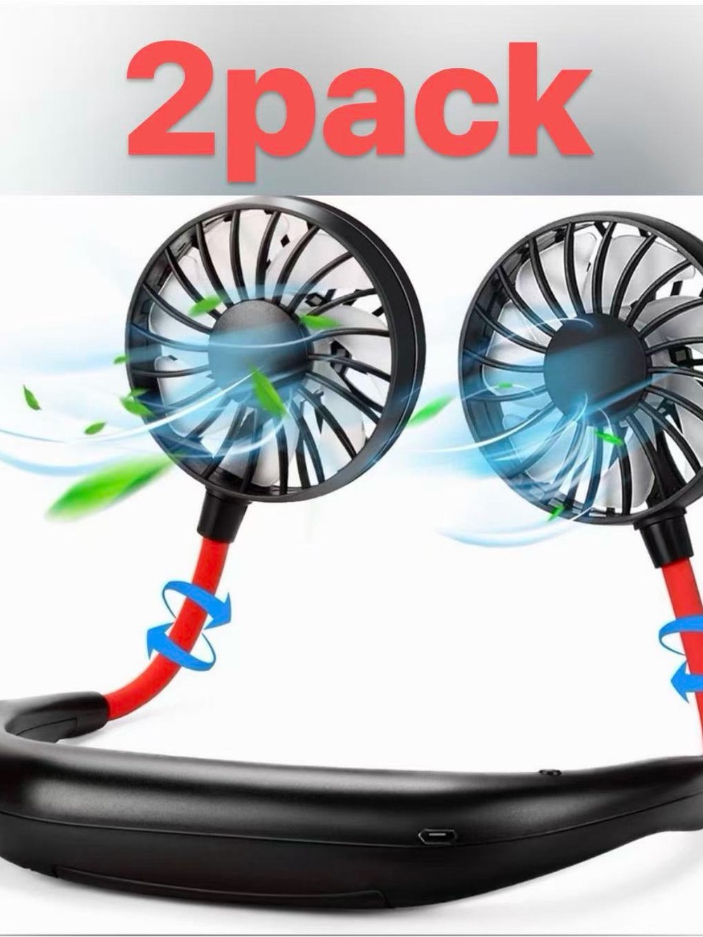 Hands-Free Portable Neck Fan - Black & Red 2pack